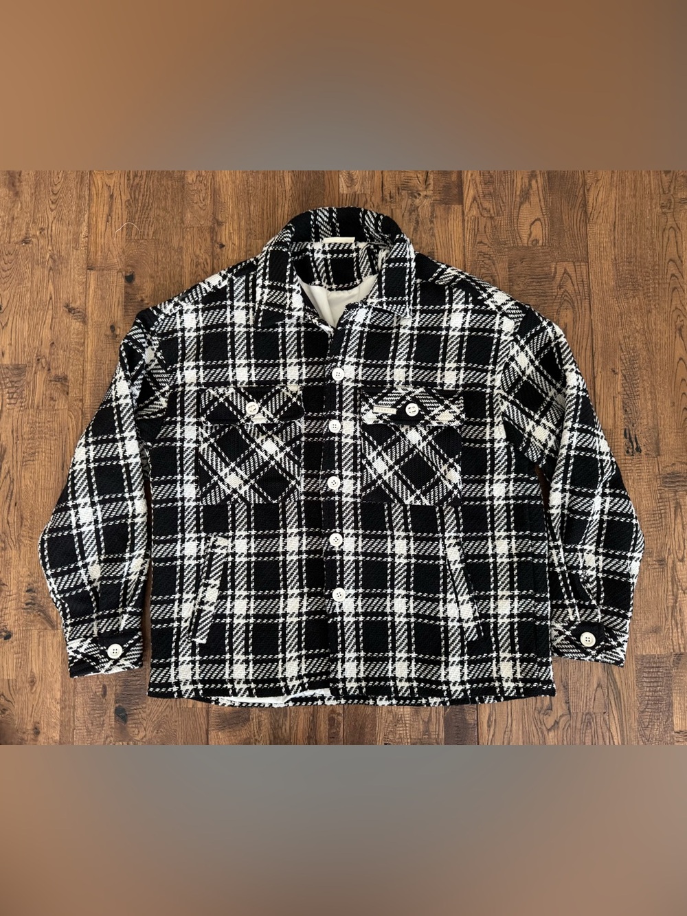 New YoungLA Monochrome Plaid Woven Flannel Jacket Button Down Men's Size L